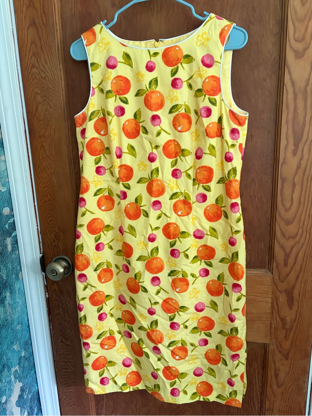 Talbots Yellow Sleeveless Dress with Pink & Orange Fruit Print